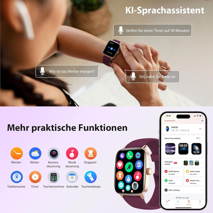 Yoever Smartwatch Herren Damen mit Telefonfunktion - 1.85" Fitnessuhr Herren mit Herzfrequenz SpO2 S