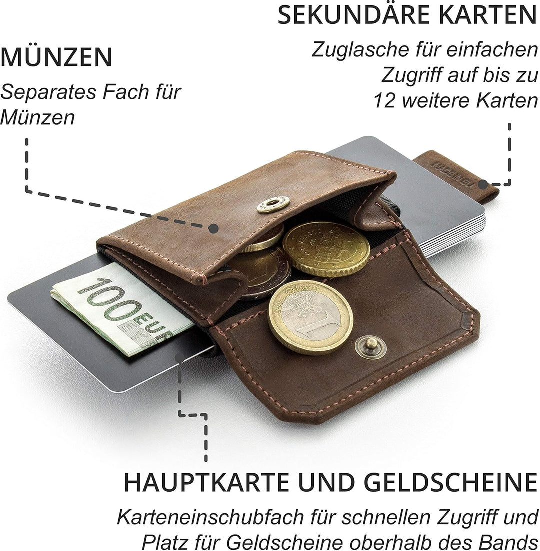 Jaimie Jacobs Nano Boy Pocket mit Gravur Slim Wallet Minimalistische Geldbörse mit Münzfach (Büffell