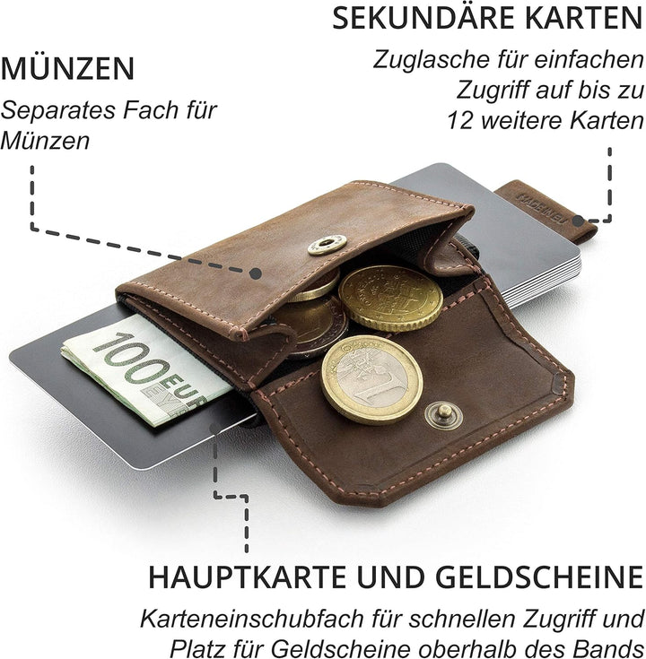 Jaimie Jacobs Nano Boy Pocket mit Gravur Slim Wallet Minimalistische Geldbörse mit Münzfach (Büffell