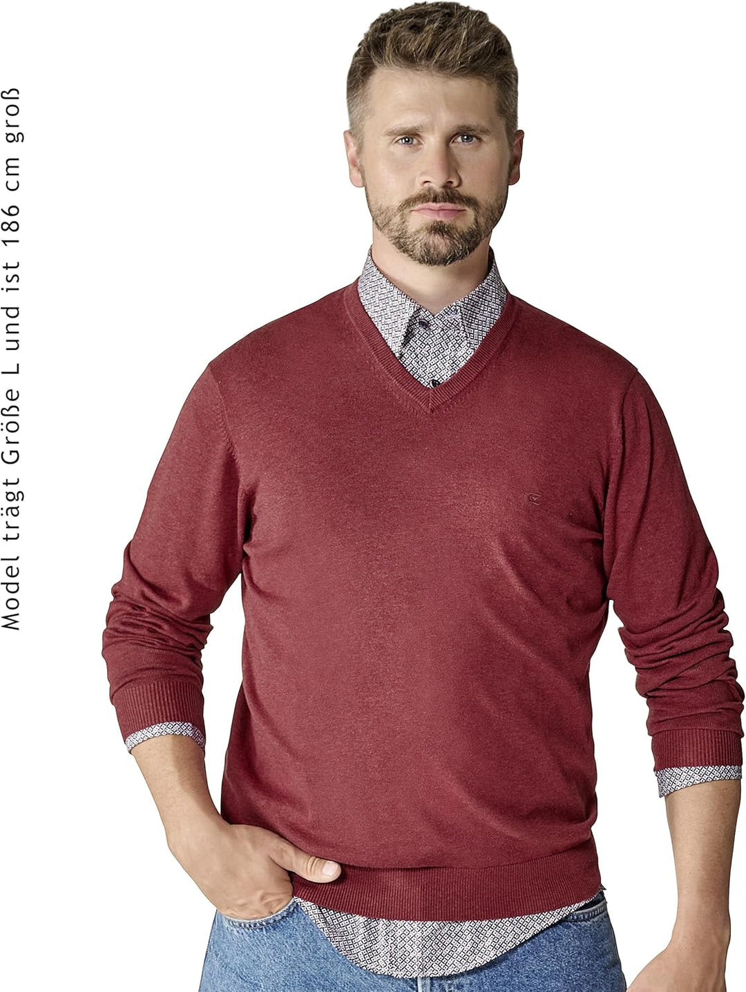 Casa Moda - Herren Pullover mit V-Ausschnitt (004430) L Bordeauxrot, L Bordeauxrot