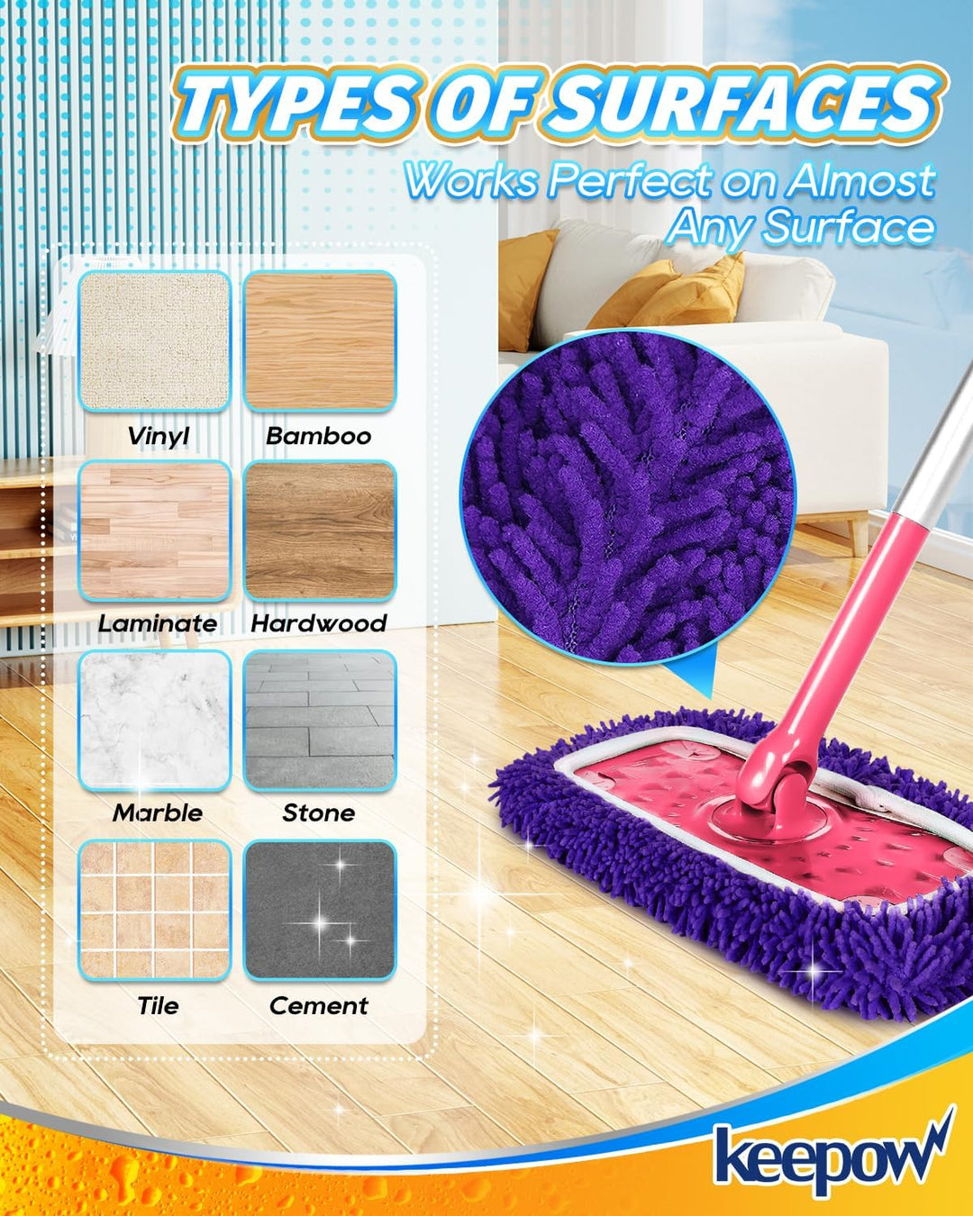 KEEPOW 12 Stück für Swiffer Feuchte Bodentücher - 6 Farben, Zoniert für den Einsatz, Chenille-Materi