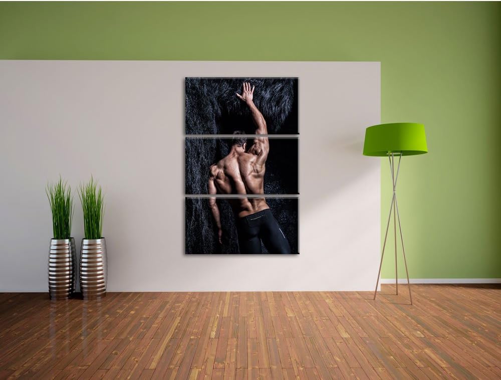 Pixxprint Muskulöser sexy Mann als Leinwandbild | Grösse: 3 Teilig (120x80) | Wandbild| Kunstdruck |