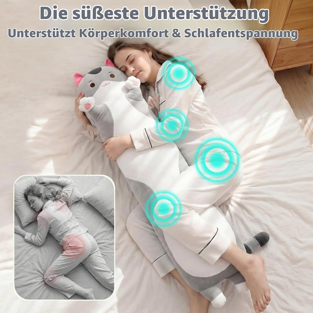 Mewaii Stofftiere Katzen Grau 70CM Plüsch Kissen Lang Kätzchen Plüschtier Ausgestopftes Tier Spielze