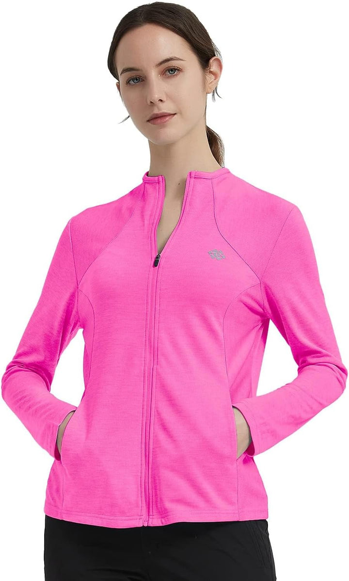 MoFiz Damen Laufjacke Leicht Sportjacke Trainingsjacke Langarm Fitness Wandern Yoga Jacke Atmungsakt