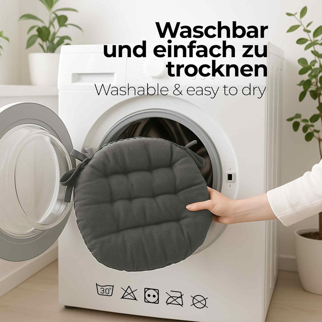 etérea 8er Set Sitzkissen Outdoor 38x38 Rund mit Bändern - Stuhlkissen Anthrazit für Gartenstuhl &amp; I