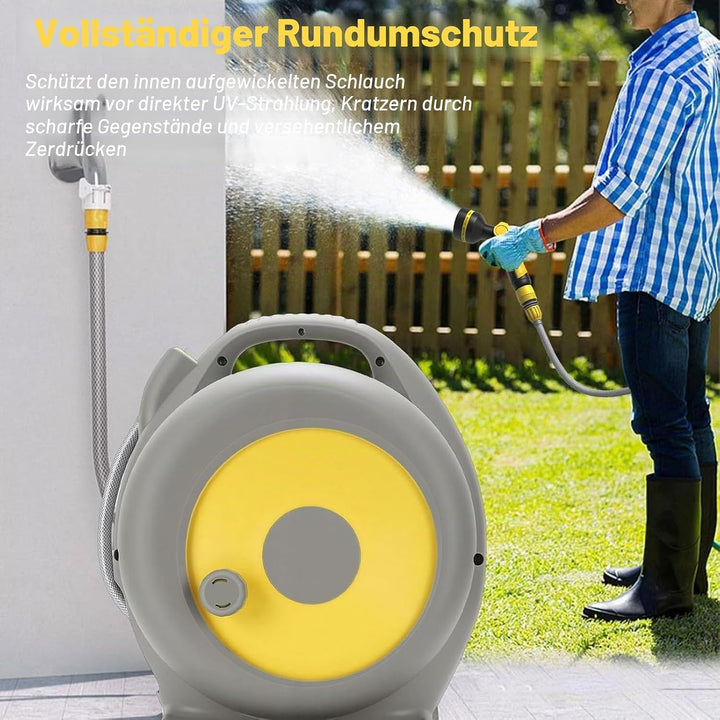 15+2m Schlauchtrommel mit Aufroller &amp; 10 Sprühmodi – Automatische Schlauchaufrollung, Schnellanschlu