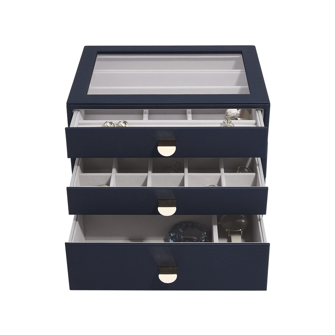 Stackers Navy Pebble Classic Jewellery Box - Set of 3 (with drawers), Navy