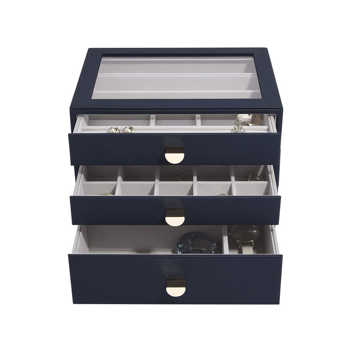 Stackers Navy Pebble Classic Jewellery Box - Set of 3 (with drawers), Navy