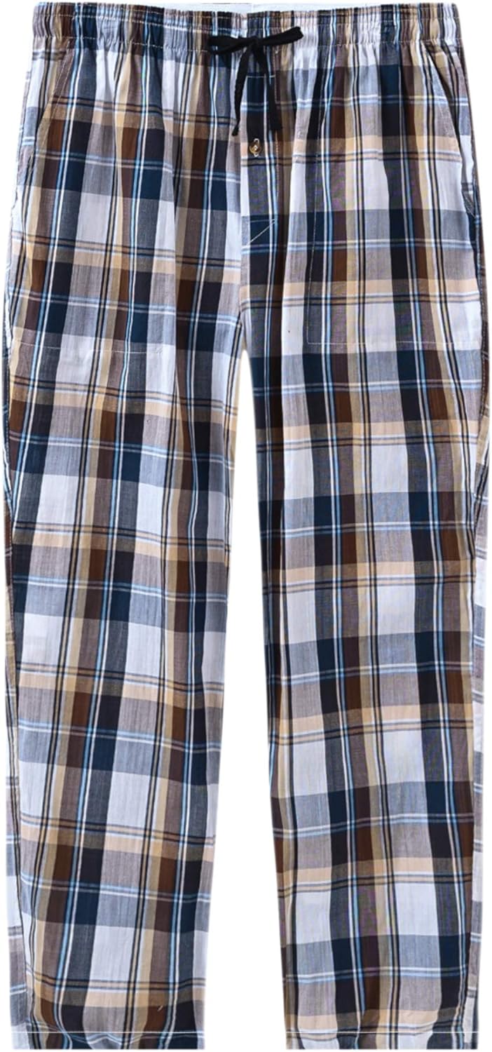 MoFiz Herren Schlafanzughose Baumwolle und Polyester Pyjamahose Lange Karierte Freizeithose Loungeho