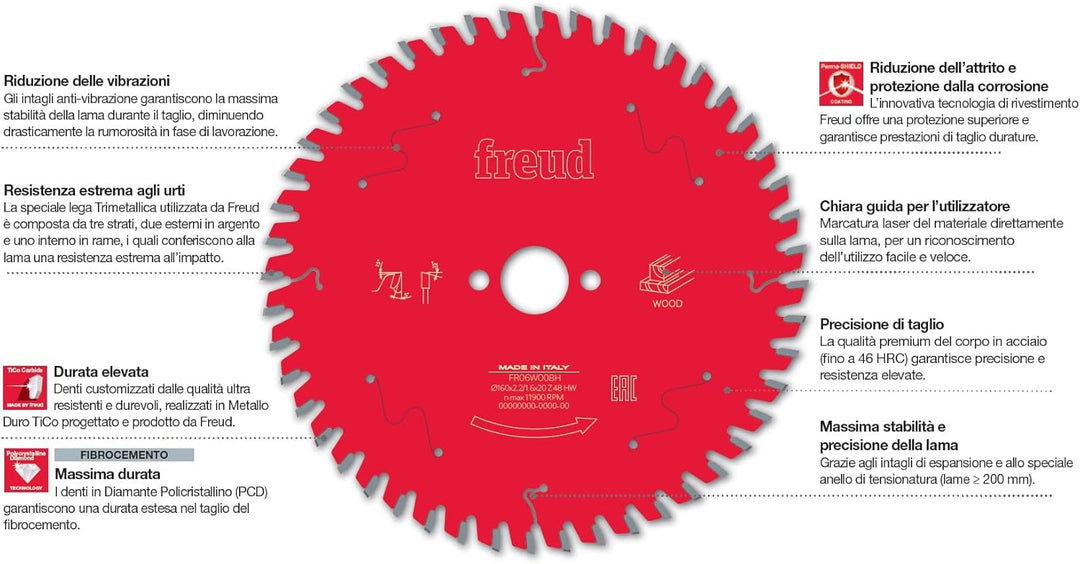 Bosch ROBERT PRO FRE00772 Handkreissägeblatt FREUD-Ø165 2,6/1,6 AL20 Z48 TP 0° -F03FS09866-FR07H001H