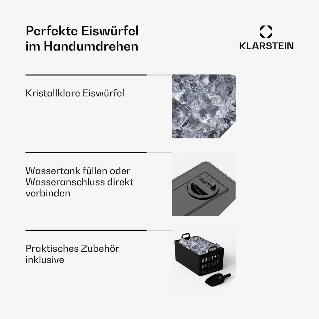Klarstein FrostMaster Eiswürfelmaschine - 40 kg/Tag, 34 Eiswürfel in 15 Min, Edelstahl, LED-Bedienfe