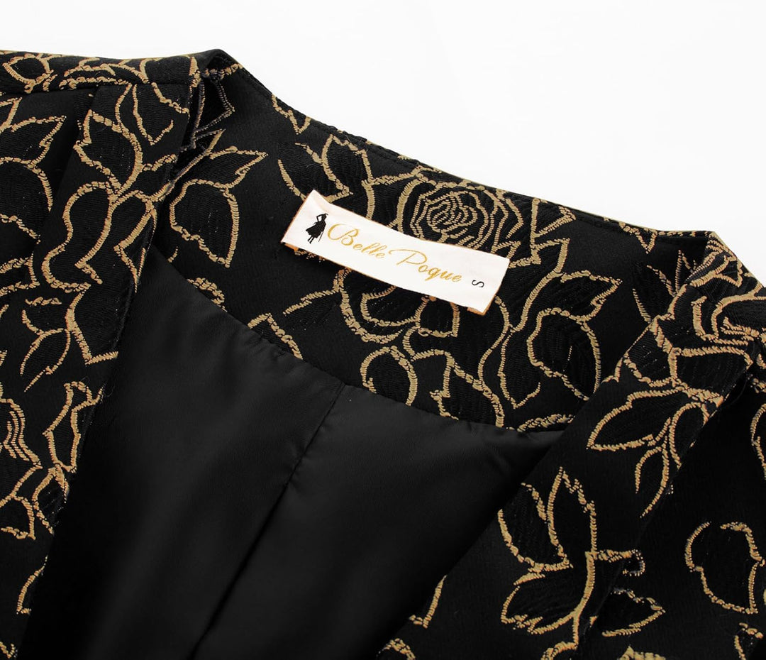 Belle Poque Damen Weste mit Gebogenes Revers V-Ausschnitt Karierte Weste mit Zwei Taschen Geometrisc