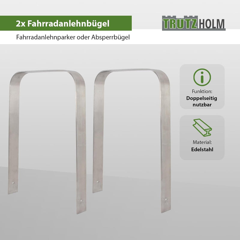 2x TRUTZHOLM Fahrradanlehnbügel Fahrradständer Anlehnständer aus Edelstahl 117 x 80 cm zum Einbetoni