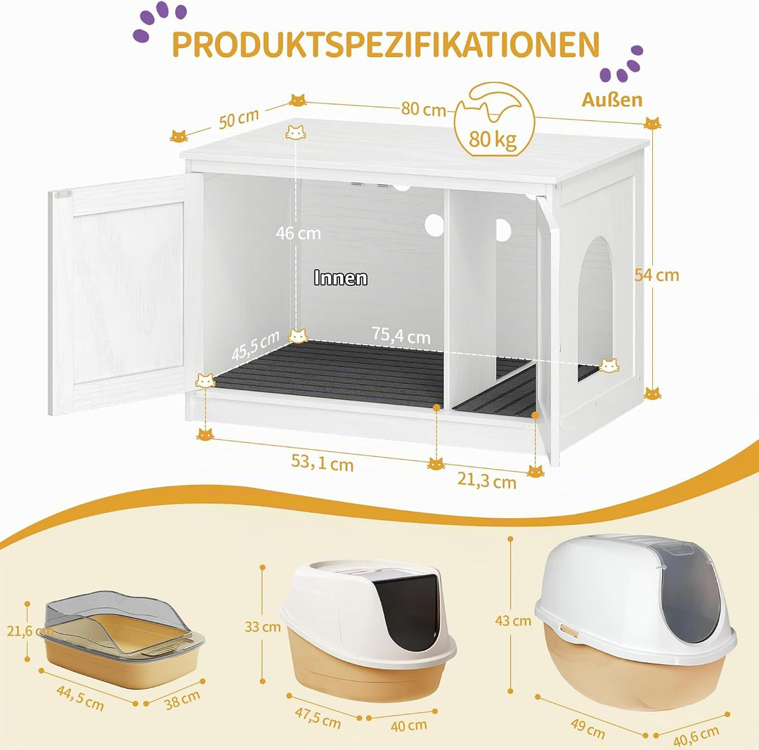 Hzuaneri Katzenklo Schrank, Katzenschrank, Katzentoilette mit Herausnehmbarer Trennwand, Katzenhaus,
