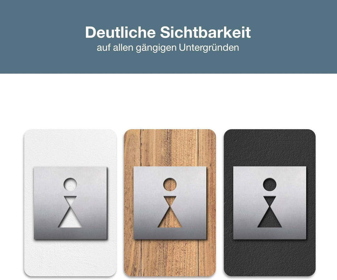 PHOS Design, PS0401K, WC Türschild Frau, 12 x 12 cm, Toilettensymbold mit Design Award, Edelstahl ma