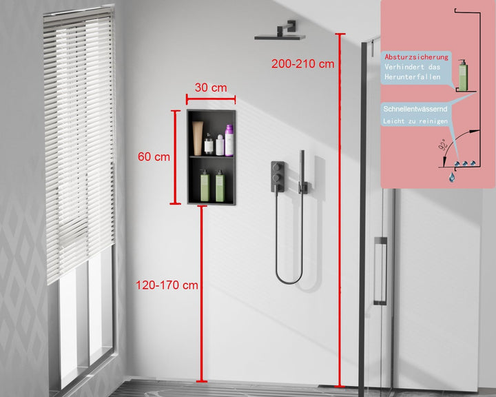 IKITRAEE Edelstahl Einbaunische Badezimmer Wandnische für Dusche，Integrierte Fliesenlose Duschablage
