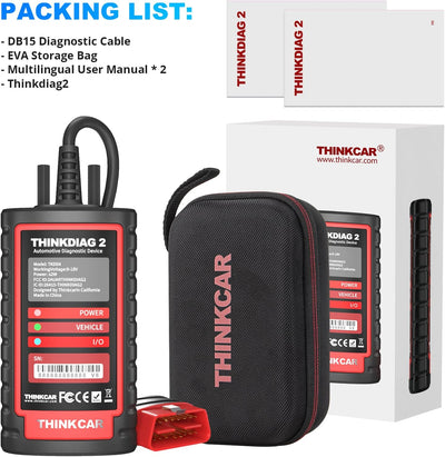 thinkcar obd2 Diagnosegerät,ThinkDiag 2 Bluetooth OBD2 Diagnose Scanner für Alle Fahrzeuge mit 15 Re