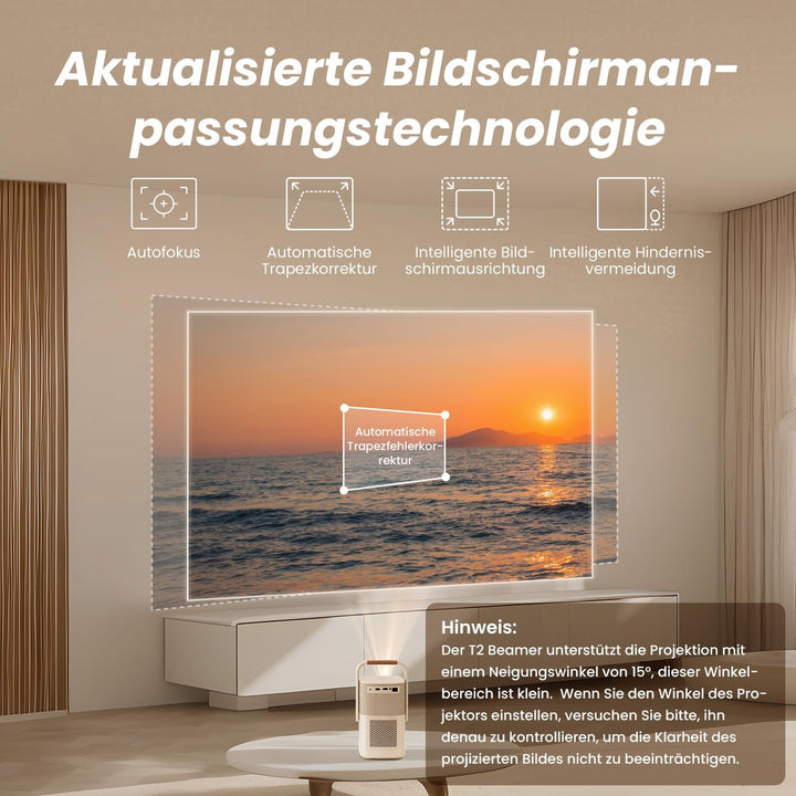 Beamer Outdoor, Sound by JBL&2.5H Built-in Batterie, T2 Portable Beamer 450ANSI FHD 1080P Native Pro