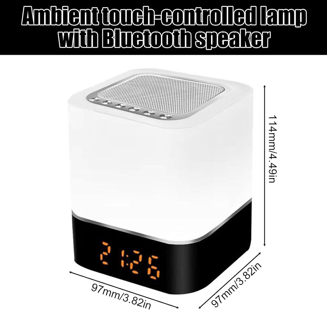 Bluetooth Lautsprecher Wecker: Bluetooth Lautsprecher mit Uhr, Wecker und LED Nachttischlampe, Touch