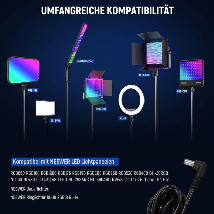 NEEWER 15V 4,8A 72W Netzteil mit 5,5 x 2,5mm männlichem Gleichstromkabel 100–240V Wechselstrom auf G