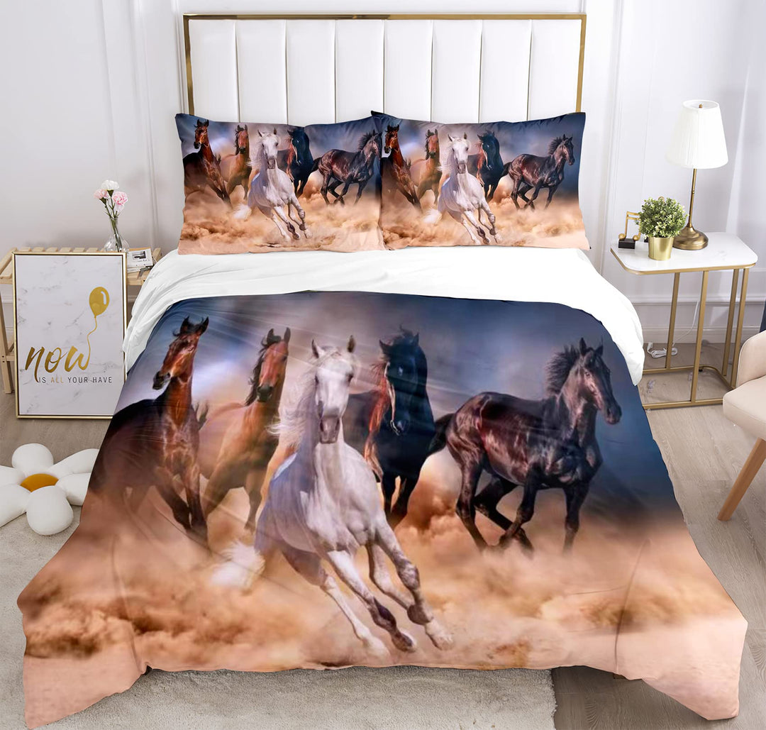 Pferde Bettwäsche Set 200x200 cm, Kinderbettwäsche, Pferde Motiv 3D Tier Motiv, Mikrofaser, Sehr Wei