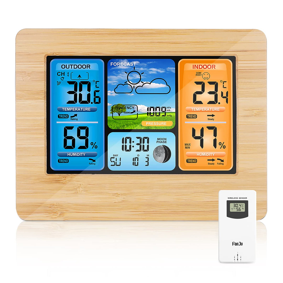 ONEVER Funkwetterstation Digital Color Forecast Wetterstation Mit Alarm und Temperatur/Feuchte/Barom