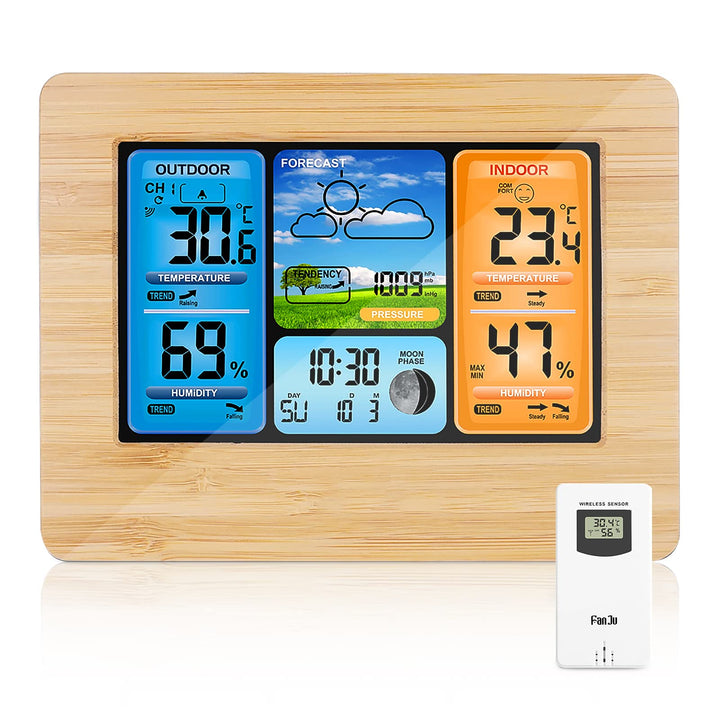 ONEVER Funkwetterstation Digital Color Forecast Wetterstation Mit Alarm und Temperatur/Feuchte/Barom