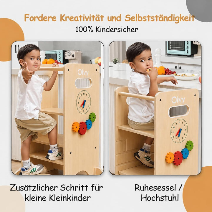 Olvy Montessori Lernturm | Learning Tower Holz für Kinder ab 1 Jahr 4-in-1 Learning Tower, 4-in-1 Le