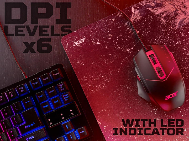 Acer Nitro Gaming Maus (4.200 DPI, anpassbar mit Vier Stufen und acht Tasten inkl. Burst Fire, LED B