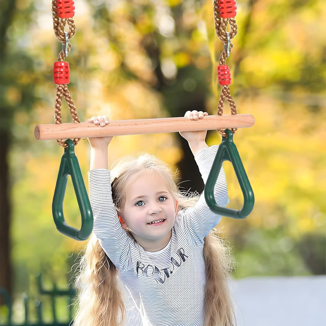 Morwealth Multifunktions Kinderholz Trapeze Schaukel mit Kunststoffringen Turnringe Ringe zum Aufhän