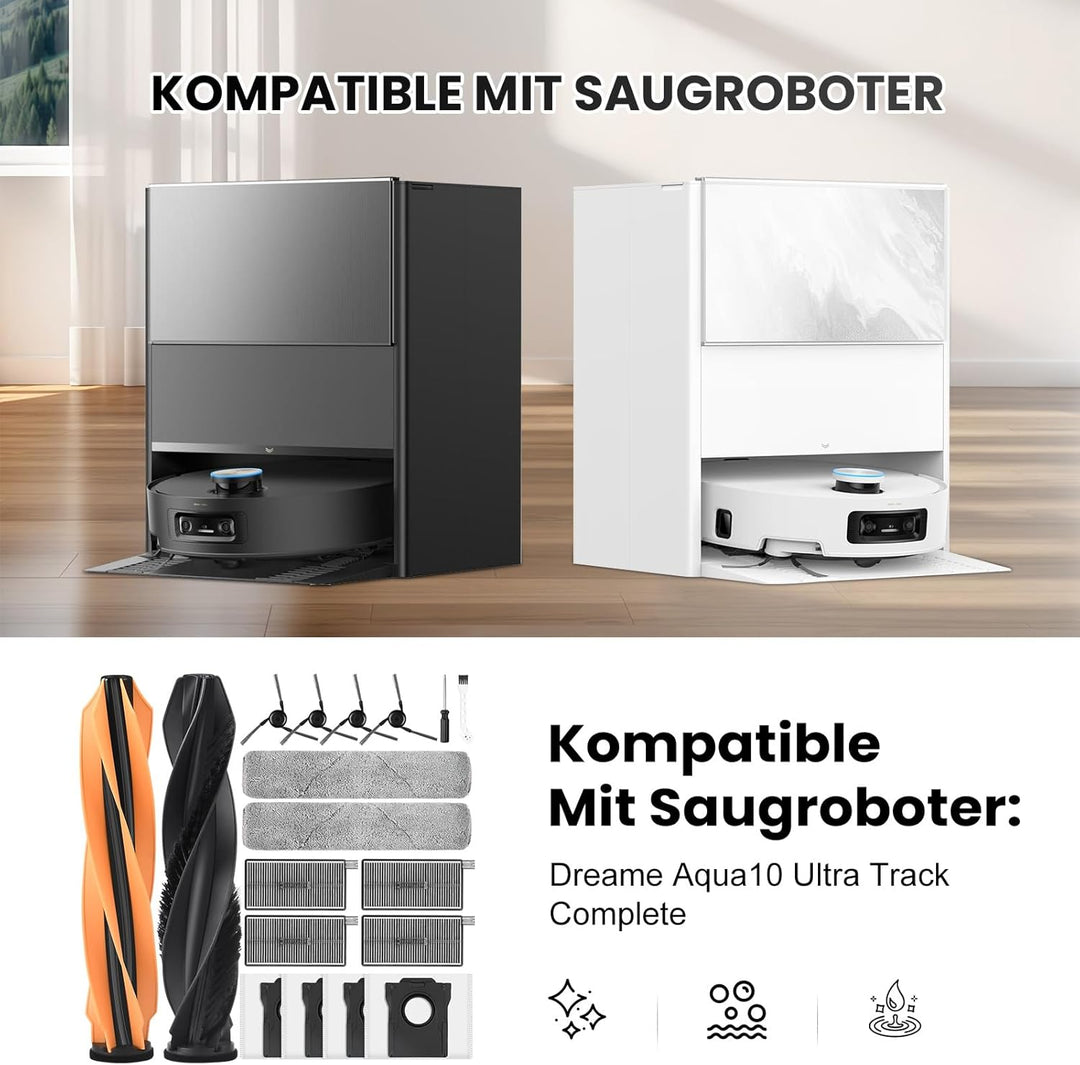 18 Stück Zubehör für Dreame Aqua10 Ultra Track Complete Saugroboter, 1 Hauptbürste 4 Staubbeutel 2 R
