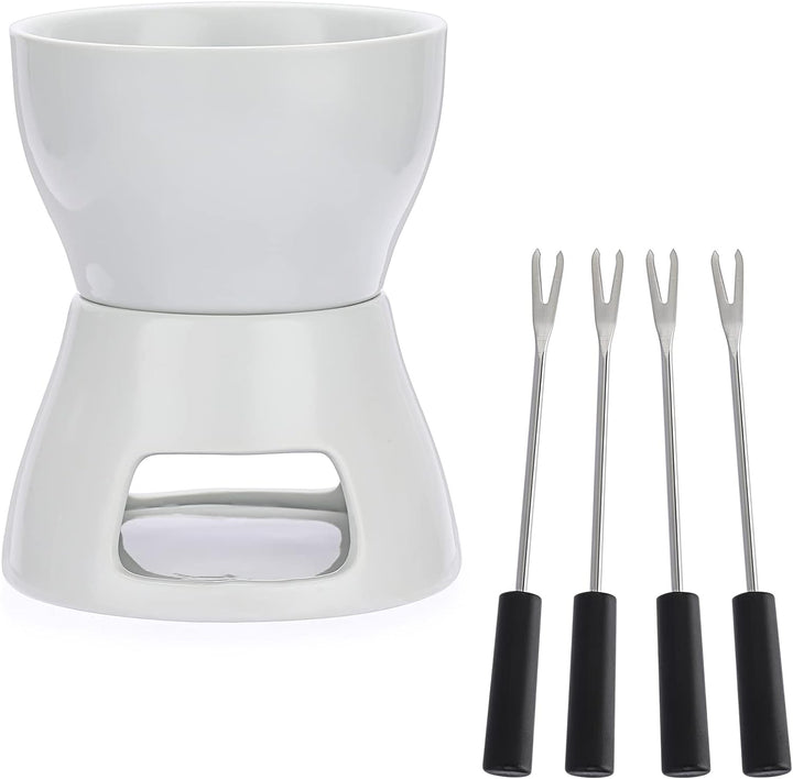 SUMNACON Keramike Schokofondue-Topf-Set mit 4 Gabeln Schoko Fondueset Käsefondue für Schokolade Käse