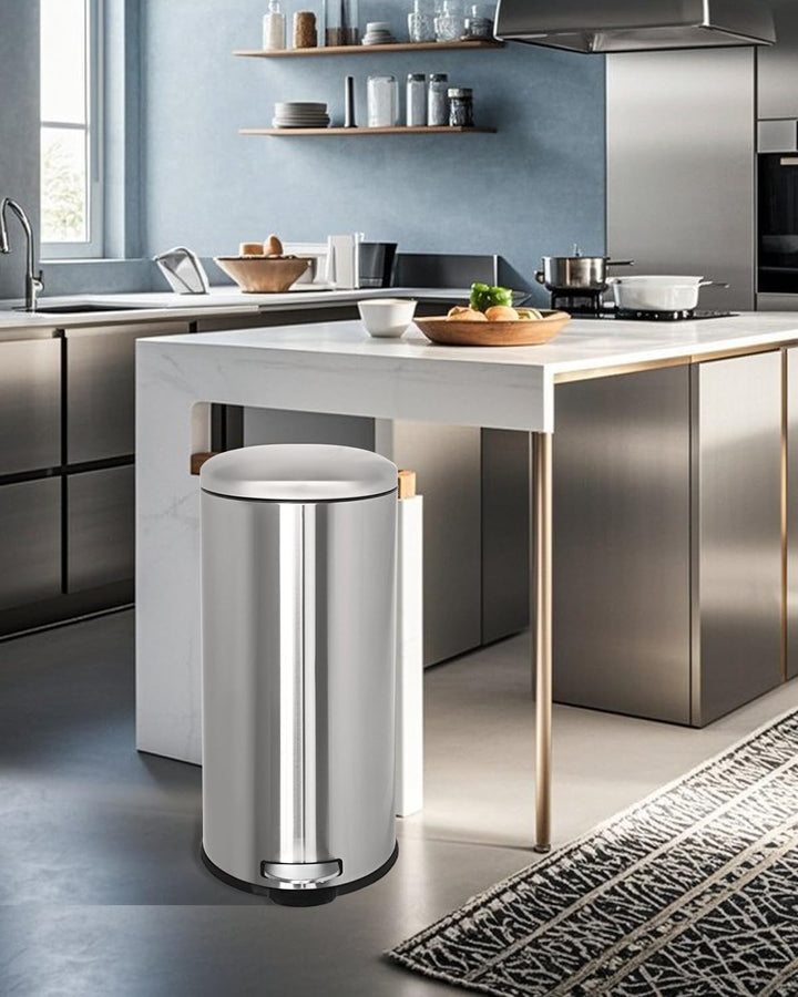 Mülleimer 30 L Treteimer mit Softclose-Deckel, Abfalleimer 30 Liter mit Fusspedal, Rund Mülleimer mi