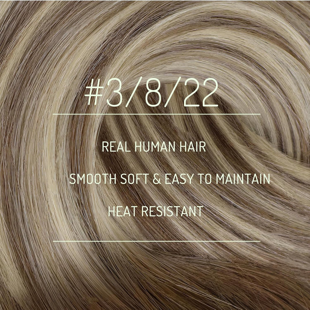 RUNATURE Clip Extensions Echthaar Balayage Braun Blond Glatt Clip in Extensions Echthaar Balayage Br