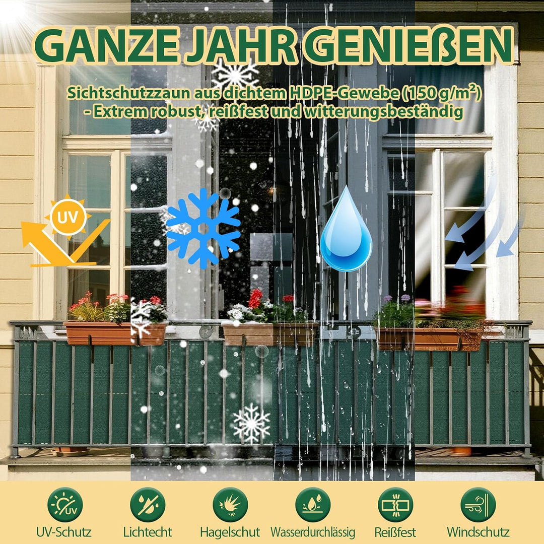Soontrans Balkon Sichtschutz 1.2 x 10 m, Schatten Sichtschutz Seelenfrieden, Schattiernetz aus HDPE,