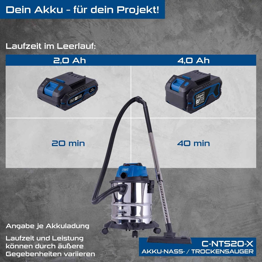 Scheppach Akku Nass-Trockensauger C-NTS20-X | Saugleistung 10kPa | Behälter 20L | Schlauch 1,5m | Te