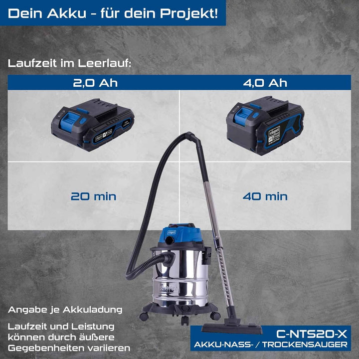 Scheppach Akku Nass-Trockensauger C-NTS20-X | Saugleistung 10kPa | Behälter 20L | Schlauch 1,5m | Te
