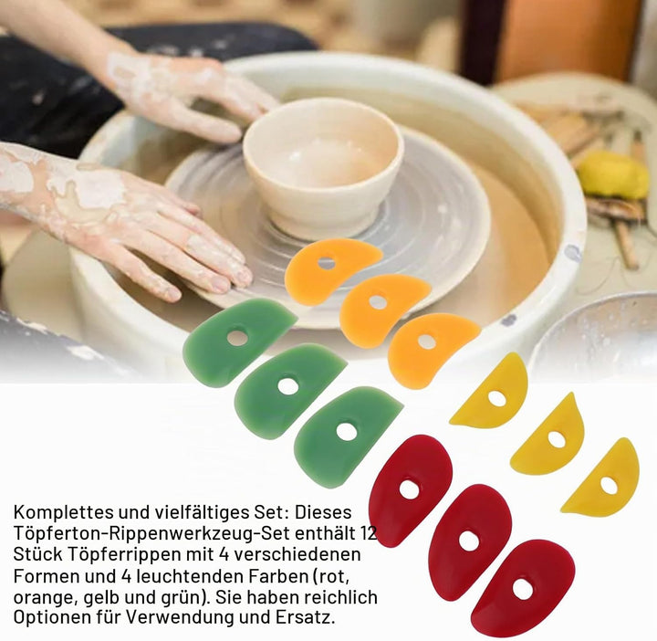 TöPfer-Ton-Rippe Nicht Leicht Zu Tragen,12 StüCk Weiche Glatte Form TöPfer-Silikon TöPfer-Keramik-To