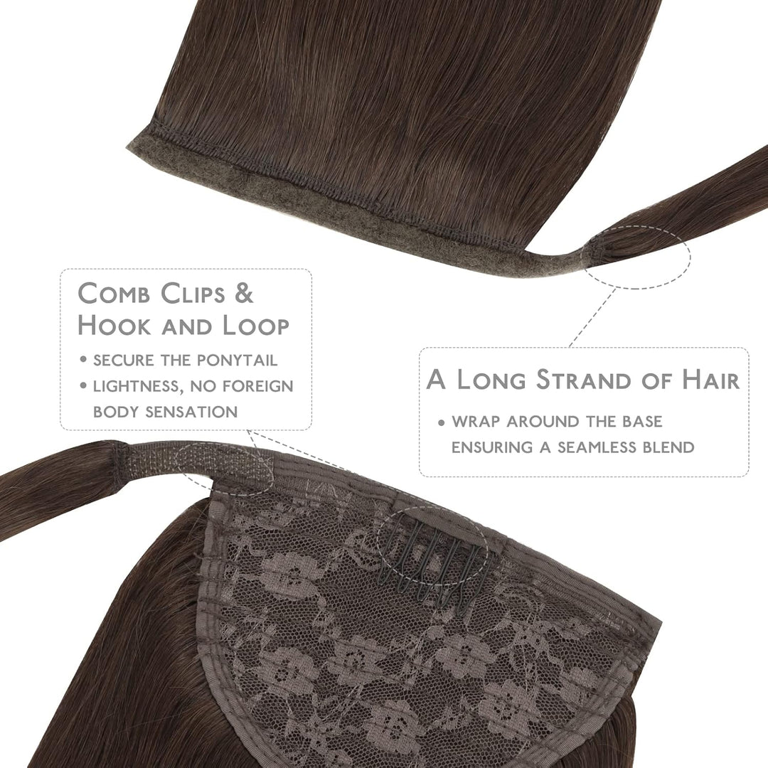 WENNALIFE Ponytail Extension, 55cm 80g Helles Dunkel Braun Pferdeschwanz Haarteil Ponytail Extension