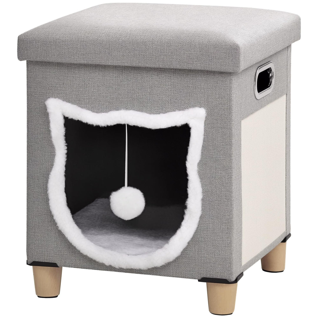 PawHut Katzenhöhle Katzenbett mit waschbarem Kissen, Kratzmatte, Spielball, Anti-Rutsch-Fussmatten K