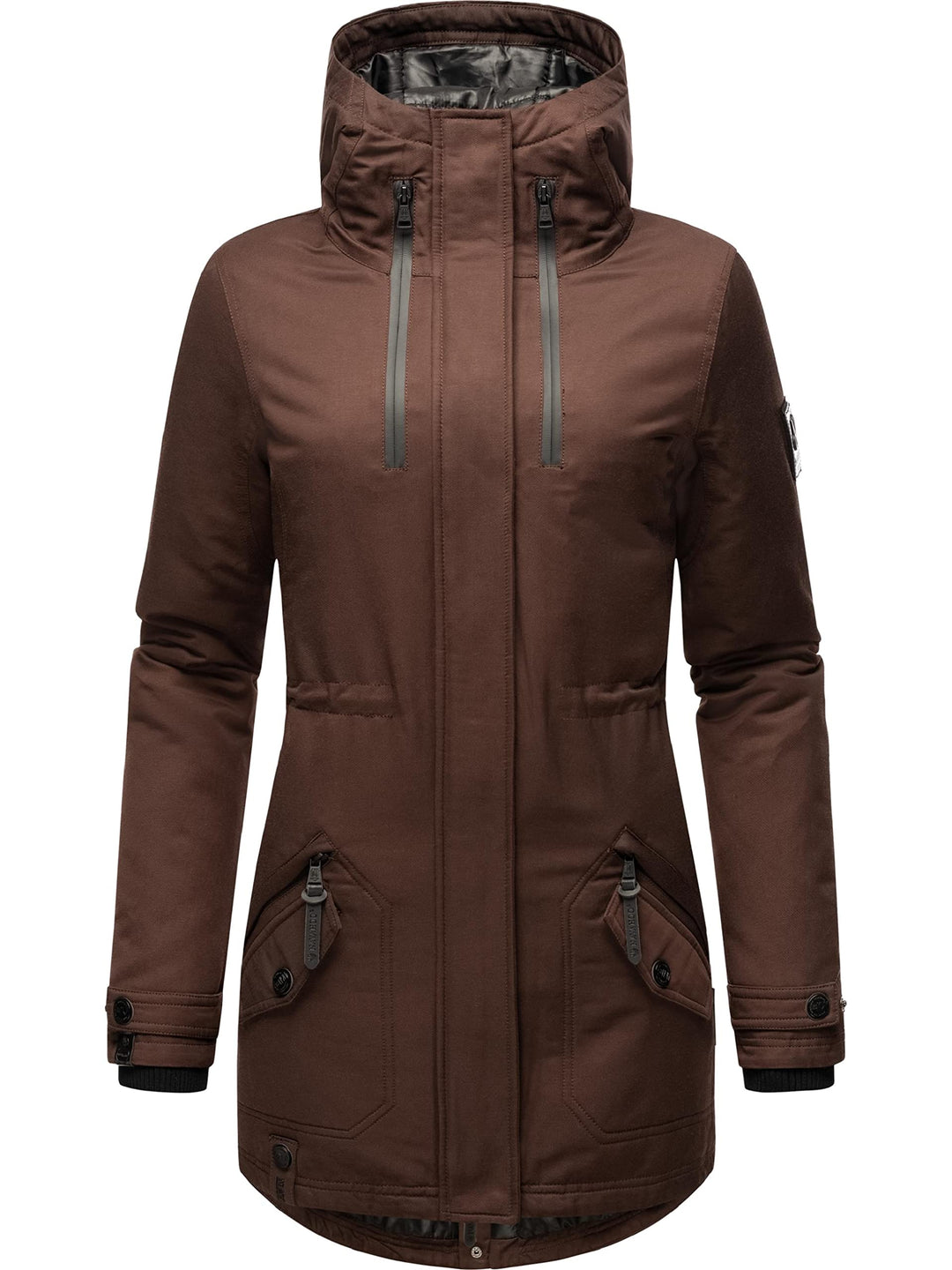 Navahoo Damen warmer Winter Kurzmantel Avrille II XS-XXL M Dark Choco, M Dark Choco