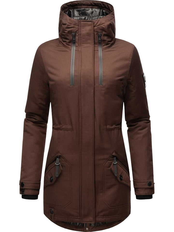 Navahoo Damen warmer Winter Kurzmantel Avrille II XS-XXL M Dark Choco, M Dark Choco