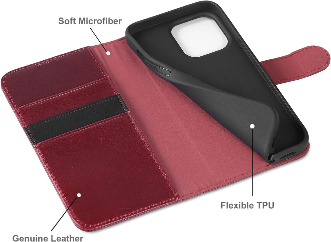 LENSUN Echtleder Hülle für iPhone 13 Pro, Handyhülle [Echtes Leder][Magnetverschluss][RFID Blocker]