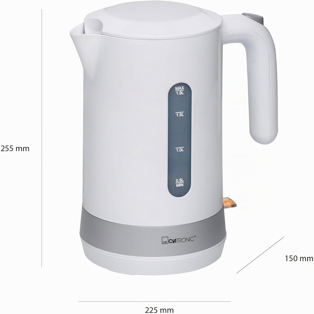 Clatronic Wasserkocher 1,8L mit verdecktem Edelstahlheizelement | Kettle mit herausnehmbarem Kalkfil