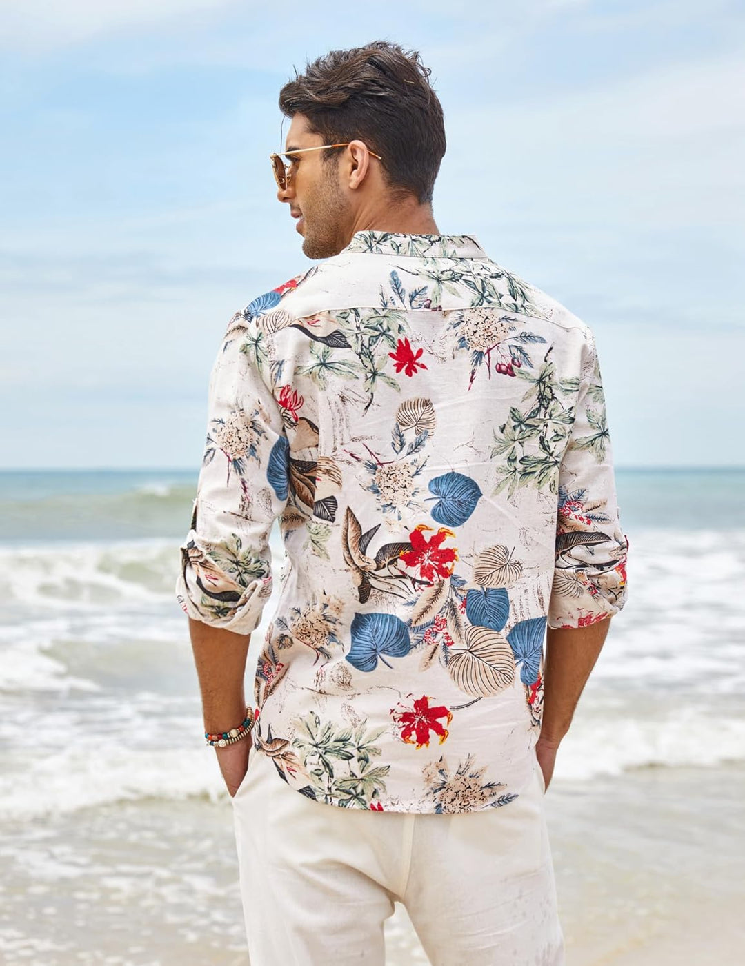 COOFANDY Herren Hemd Langarm Henley Shirt Leinenhemd Baumwolle Casual Regular Fit Sommerhemd Khaki-b
