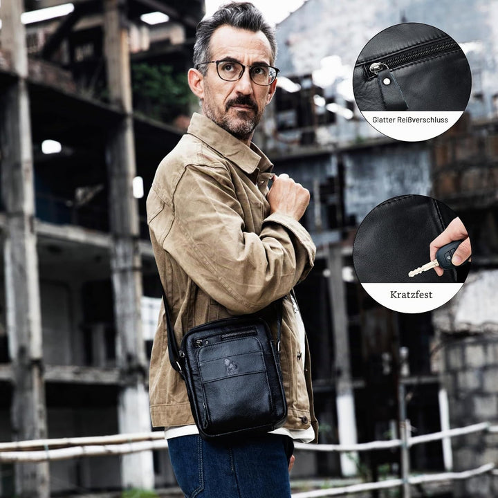 BAIGIO Leder Umhängetasche Herren Schultertasche Vintage Männer Tasche Crossbody Bag Herrentasche zu