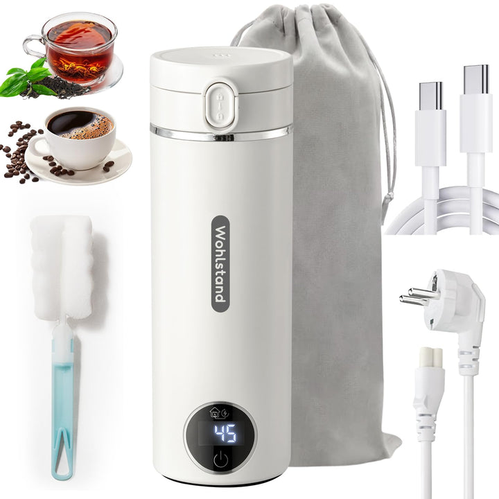 Reisewasserkocher Tragbar Mini - 500ml Elektro-Thermobecher mit 300W & USB-C (20-100W) - Trockenheiz