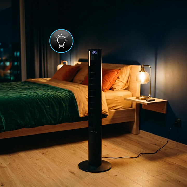 Turmventilator 115cm WiFi Tuya MAX, Ionisator & Duftfach, Orkanartiger 8,5m/s Wind, Nachtlicht, Oszi