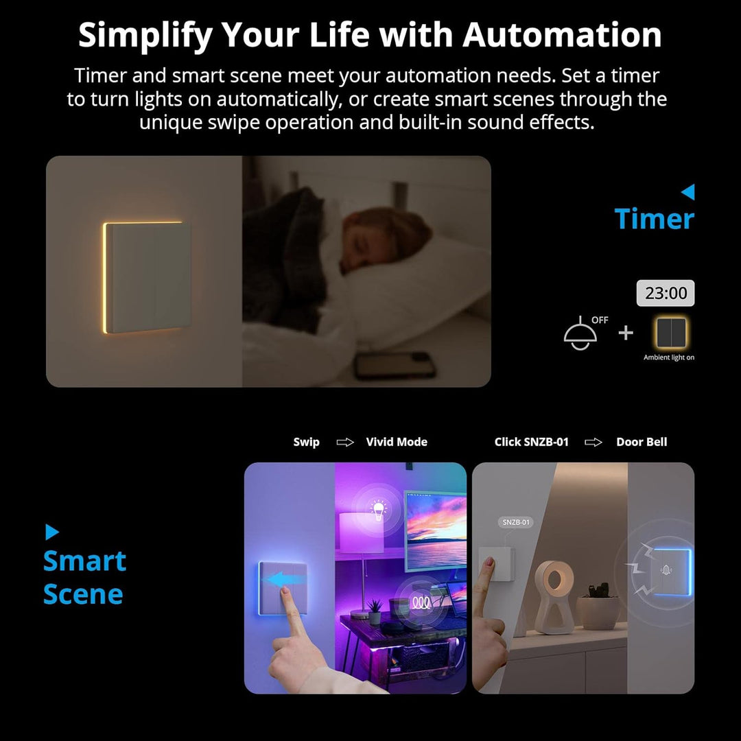 SONOFF T5 3 Gang WiFi Smart Touch Lichtschalter, 2 Wege Wireless Wandlichtschalter, Full Touch, LED,
