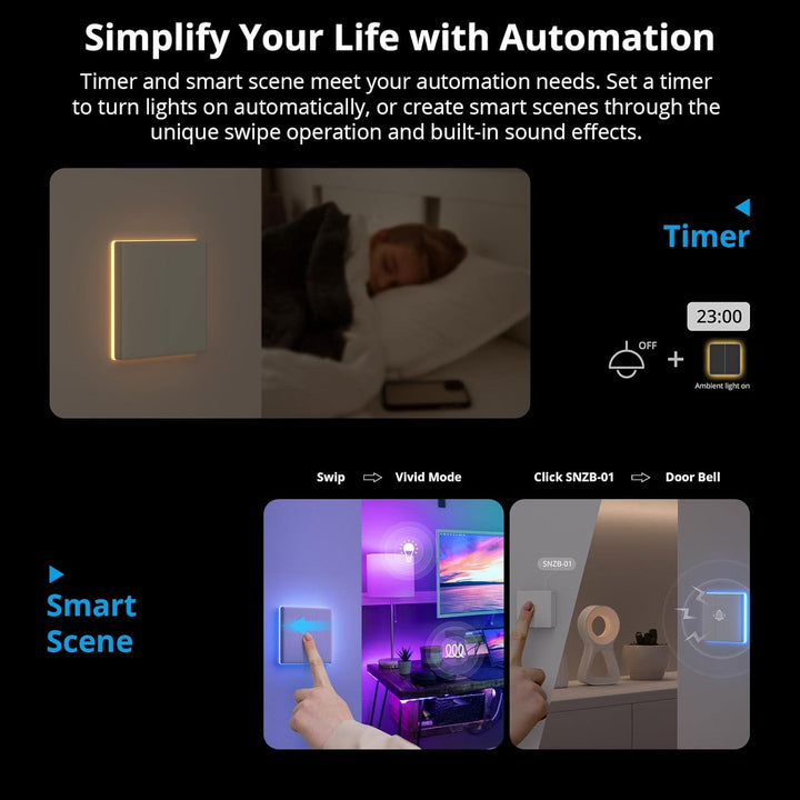 SONOFF T5 3 Gang WiFi Smart Touch Lichtschalter, 2 Wege Wireless Wandlichtschalter, Full Touch, LED,